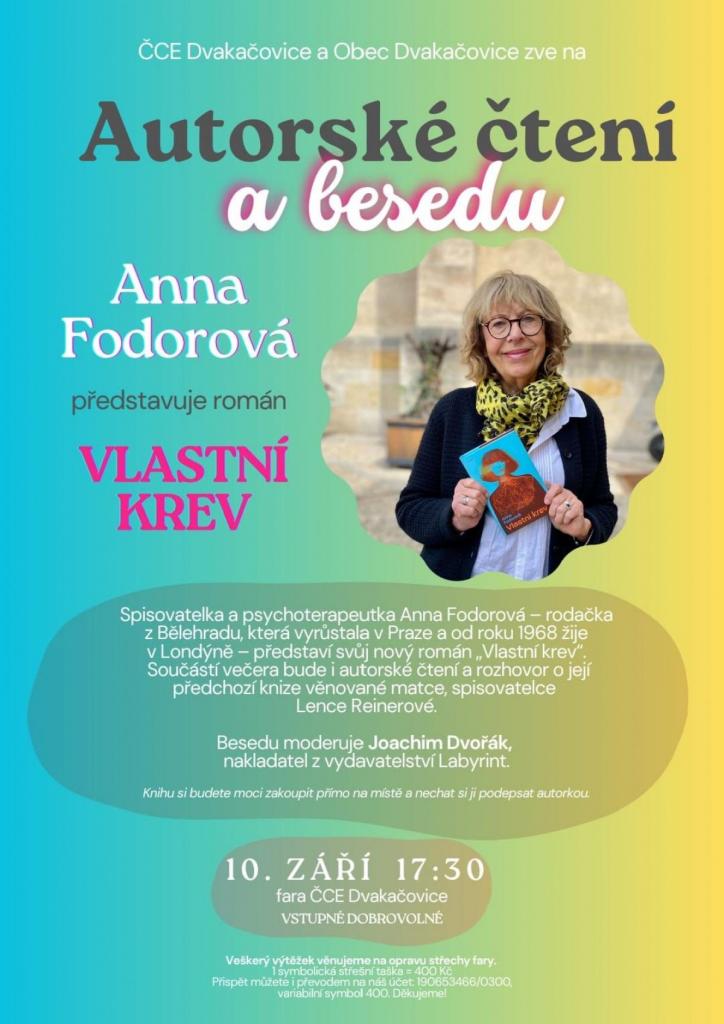 Spojte příjemné s užitečným na faře ve Dvakačovicích se spisovatelkou Annou Fodorovou