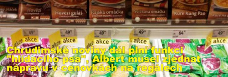 Chrudimské noviny dál plní funkci "hlídacího psa", Albert musel zjednat nápravu v cenovkách na regálech