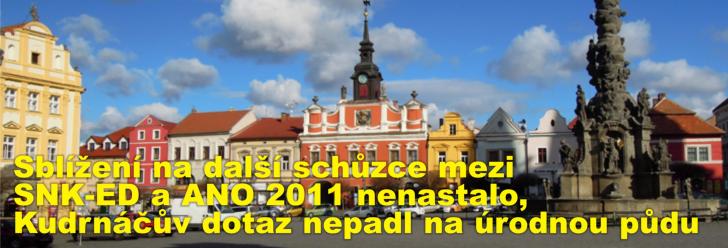 Sblížení na další schůzce mezi SNK-ED a ANO 2011 nenastalo, Kudrnáčův dotaz nepadl na úrodnou půdu