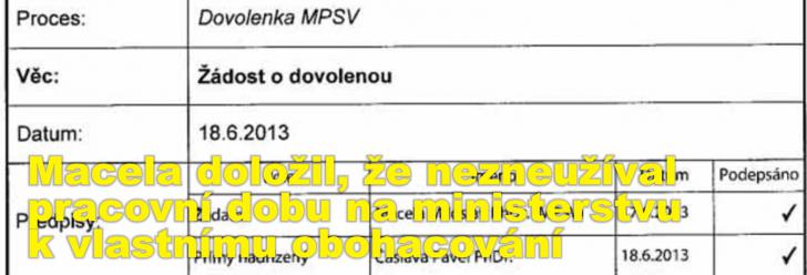 Macela doložil, že nezneužíval pracovní dobu na ministerstvu k vlastnímu obohacování, jak ho nařkli novináři
