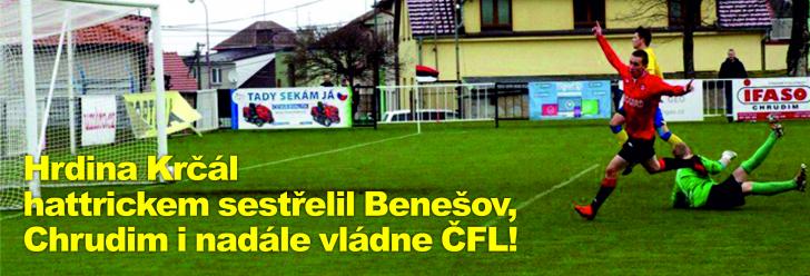 Hrdina Krčál hattrickem sestřelil Benešov, Chrudim i nadále vládne ČFL!