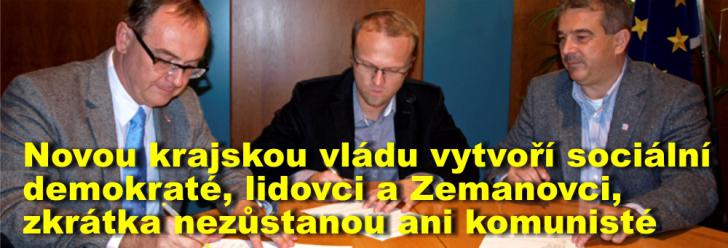 Novou krajskou vládu vytvoří sociální demokraté, lidovci a Zemanovci, zkrátka nezůstanou ani komunisté