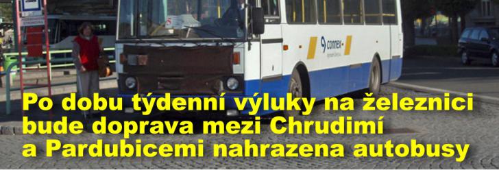Po dobu týdenní výluky na železnici bude doprava mezi Chrudimí a Pardubicemi nahrazena autobusy 