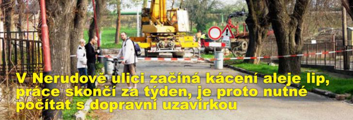 V Nerudově ulici začíná kácení aleje lip, práce skončí za týden, je proto nutné počítat s dopravní uzavírkou