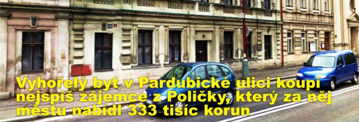 Vyhořelý byt v Pardubické ulici koupí nejspíš zájemce z Poličky, který za něj městu nabídl 333 tisíc korun