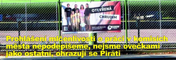Prohlášení mlčenlivosti o práci v komisích města nepodepíšeme, nejsme ovečkami jako ostatní, ohrazují se Piráti