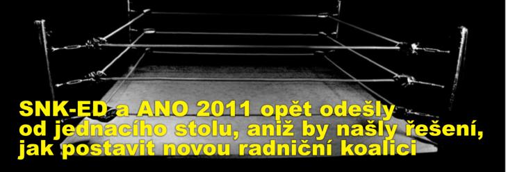 SNK-ED a ANO 2011 opět odešly od jednacího stolu, aniž by našly řešení, jak postavit novou radniční koalici