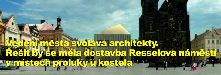 Vedení města svolává architekty. Řešit by se měla dostavba Resselova náměstí v místech proluky u kostela