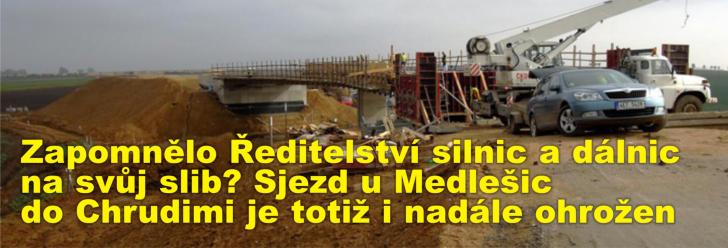 Zapomnělo Ředitelství silnic a dálnic na svůj slib? Sjezd u Medlešic do Chrudimi je totiž i nadále ohrožen