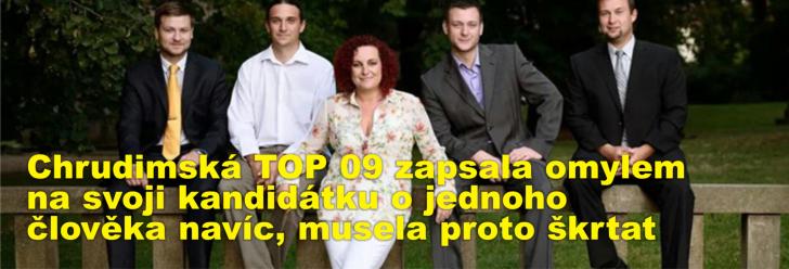 Chrudimská TOP 09 zapsala omylem na svoji kandidátku o jednoho člověka navíc, musela proto škrtat