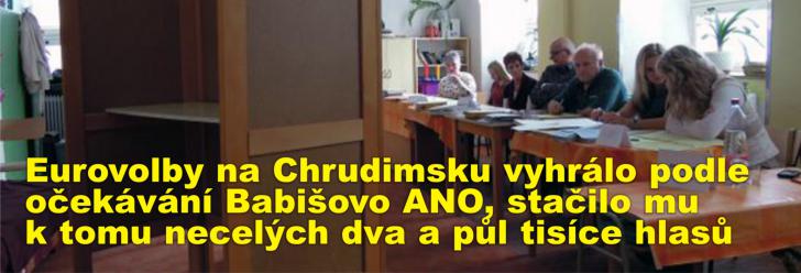 Eurovolby na Chrudimsku vyhrálo podle očekávání Babišovo ANO, stačilo mu k tomu necelých dva a půl tisíce hlasů