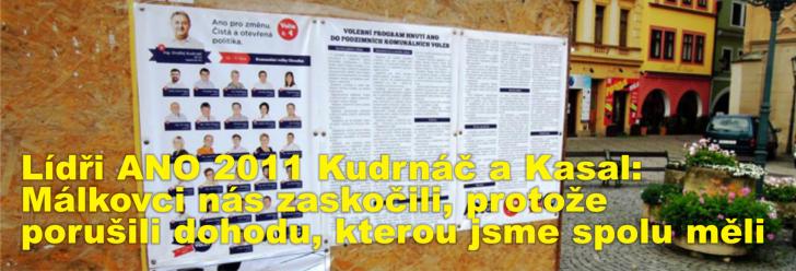 Lídři ANO 2011 Kudrnáč a Kasal: Málkovci nás zaskočili, protože porušili dohodu, kterou jsme spolu měli