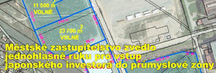 Městské zastupitelstvo zvedlo jednohlasně ruku pro vstup japonského investora do průmyslové zóny Západ