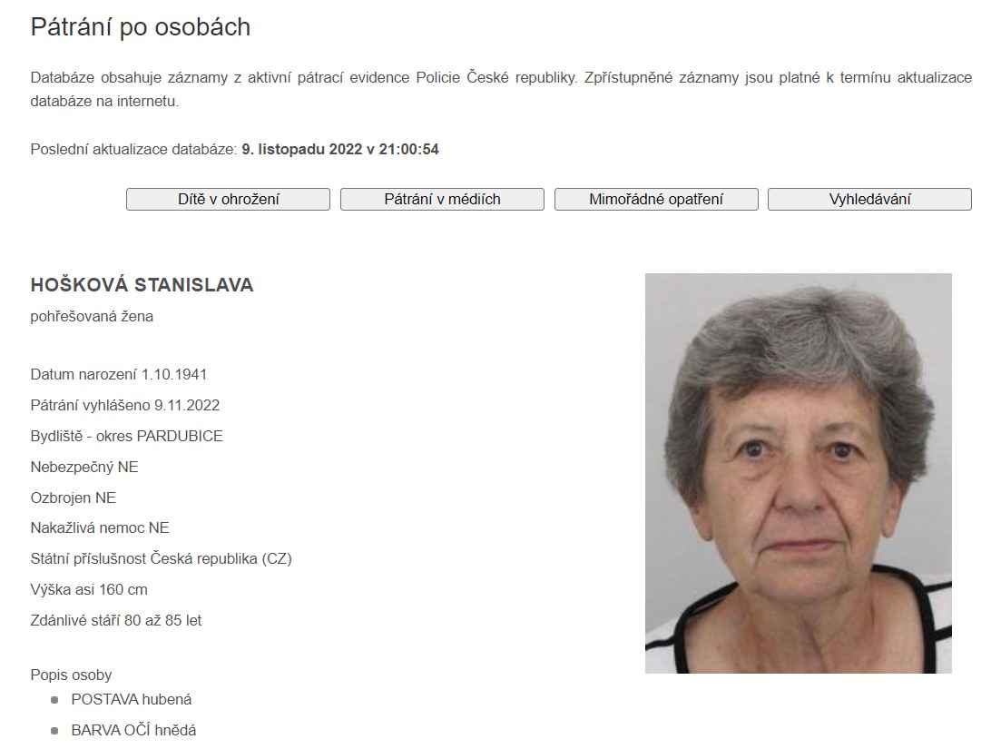 Ztratila se seniorka na elektrokole