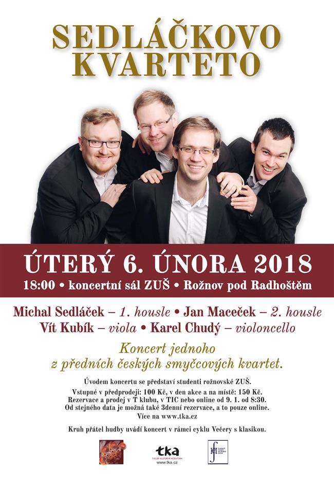 Hudební léto nabídne koncert Sedláčkova kvarteta