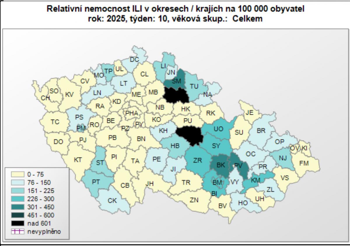 Nejvyšší nemocnost hlásilo Chrudimsko, zákaz návštěv v nemocnici už ale neplatí