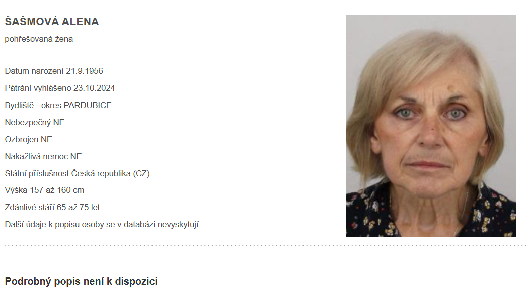 Žena z Lázní Bohdaneč odešla neznámo kam
