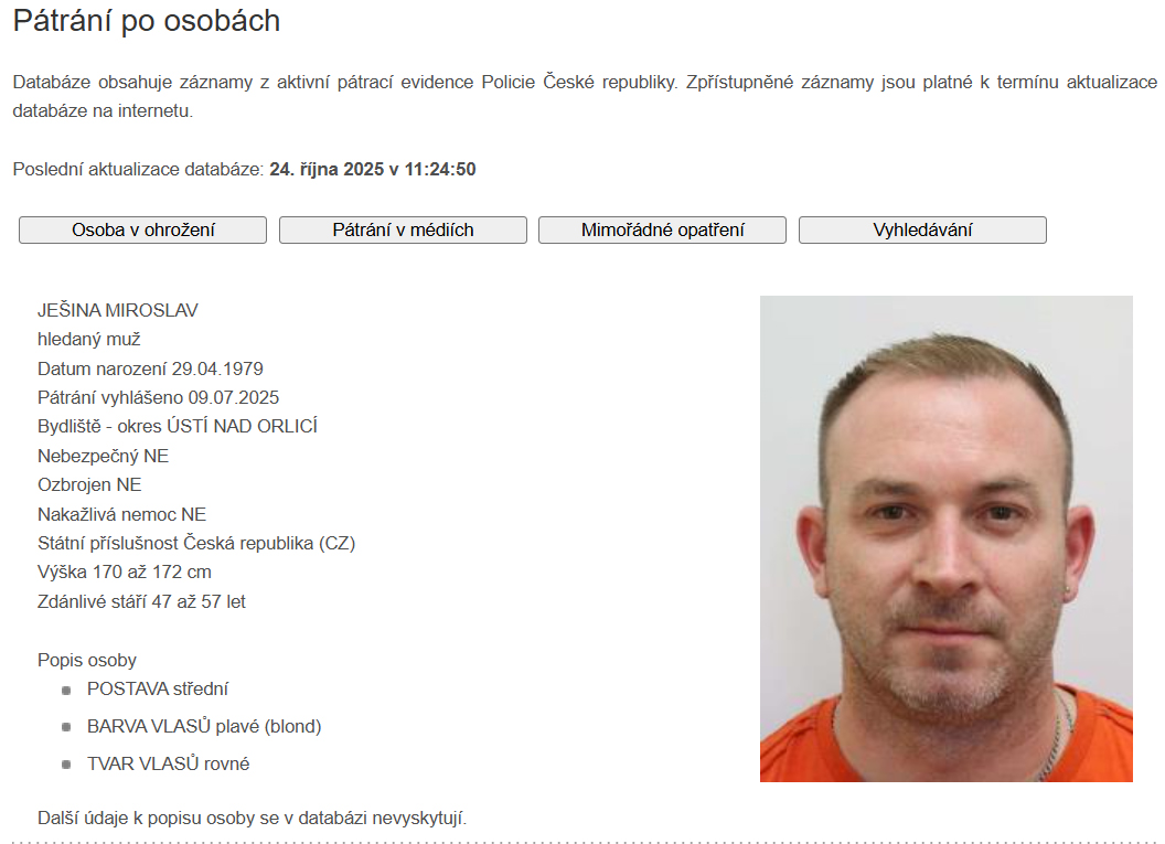 Policie pátrá po muži kvůli majetkové trestné činnosti