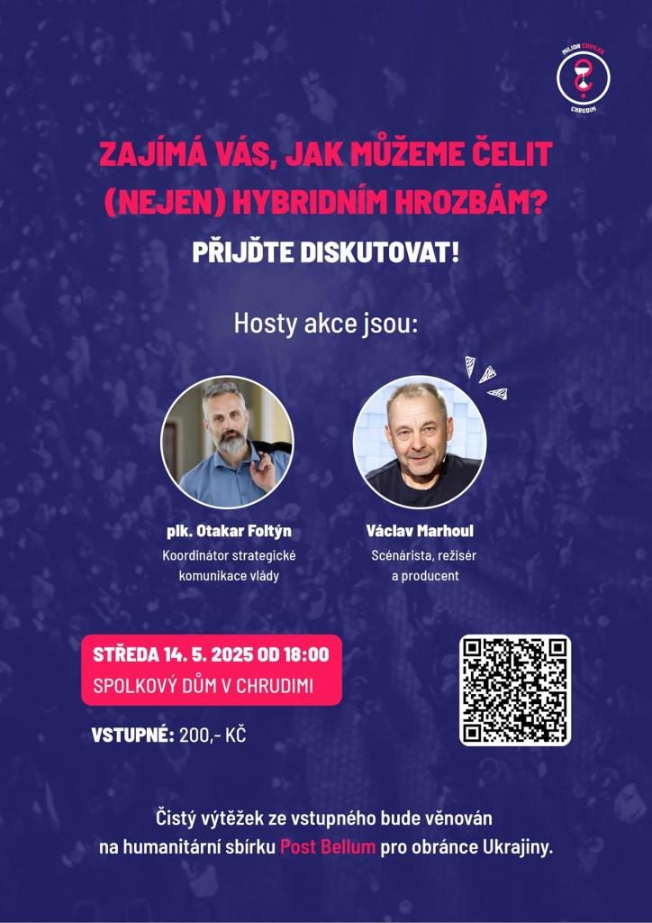 Nejen o dezinformacích přijedou do Chrudimi debatovat hosté Foltýn a Marhoul