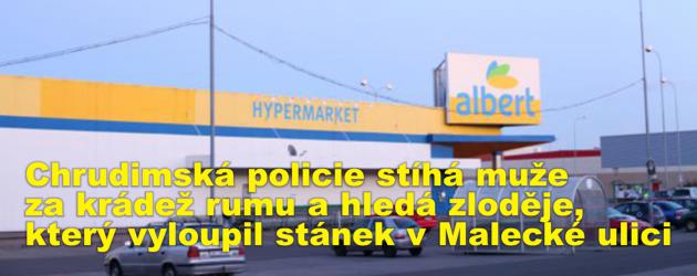 Chrudimská policie stíhá muže za krádež rumu a hledá zloděje, který vyloupil stánek v Malecké ulici