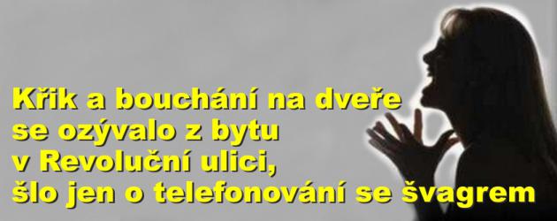 Křik a bouchání na dveře se ozývalo z bytu v Revoluční ulici, šlo jen o telefonování se švagrem 