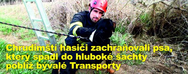 Chrudimští hasiči zachraňovali psa, který spadl do hluboké šachty poblíž bývalé Transporty