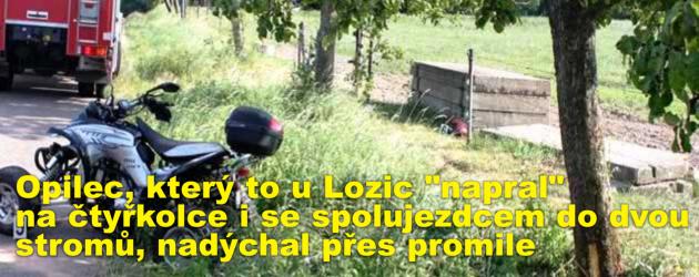 Opilec, který to u Lozic "napral" na čtyřkolce i se spolujezdcem do dvou stromů, nadýchal přes promile