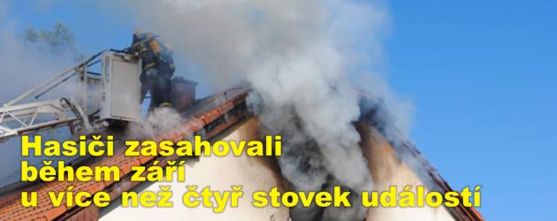 Hasiči zasahovali během září u více než čtyř stovek událostí