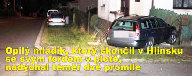 Opilý mladík, který skončil v Hlinsku se svým fordem v plotě, nadýchal téměř dvě promile