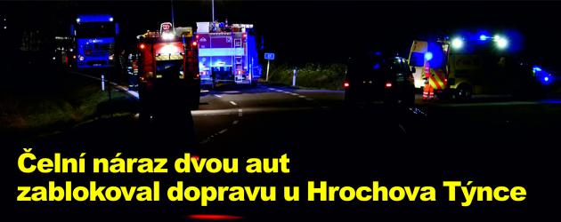 Čelní náraz dvou aut zablokoval dopravu u Hrochova Týnce