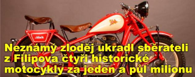 Neznámý zloděj ukradl sběrateli z Filipova na Chrudimsku čtyři historické motocykly za jeden a půl milionu 