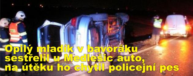 Opilý mladík v bavoráku a bez řidičáku sestřelil u Medlešic předjížděné auto, na útěku ho chytil policejní pes