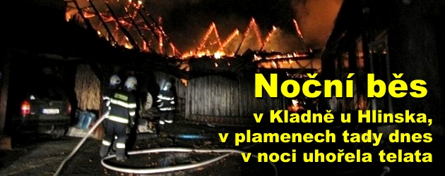 Noční běs v Kladně u Hlinska, v silném větru a sněhové vánici tady v noci uhořelo ve stodole sedm telat