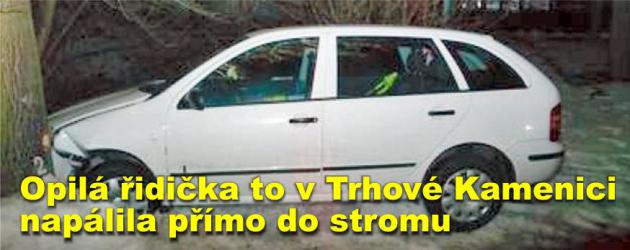 Opilá řidička to v Trhové Kamenici napálila přímo do stromu