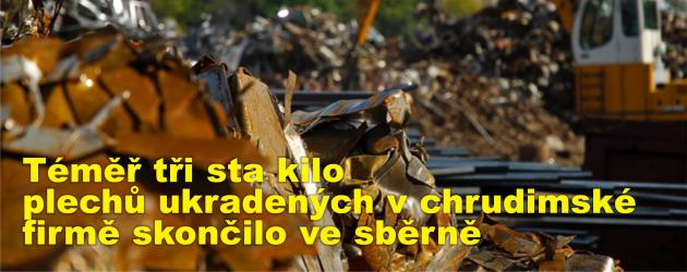 Téměř tři sta kilo hliníkových plechů ukradených v chrudimské firmě skončilo ve sběrně