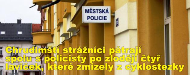 Chrudimští strážníci pátrají spolu s policisty po zloději čtyř laviček, které zmizely z cyklostezky