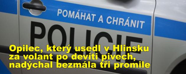 Opilec, který usedl v Hlinsku za volant auta po devíti pivech, nadýchal bezmála tři promile
