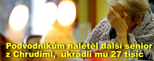 Podvodníkům naletěl další senior z Chrudimi, obelstili ho přeplatkem za elektřinu a ukradli mu 27 tisíc