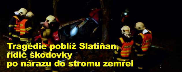 Tragédie poblíž Slatiňan, řidič škodovky po nárazu do stromu zemřel