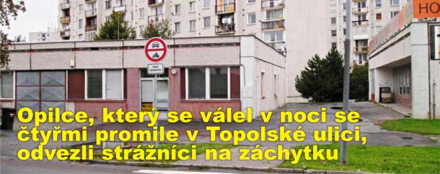 Opilce, který se válel v noci se čtyřmi promile v Topolské ulici, odvezli strážníci na záchytku