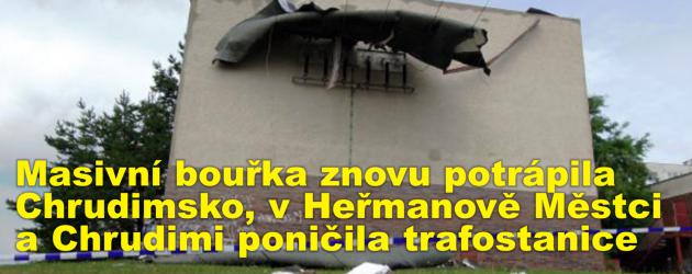 Masivní bouřka znovu potrápila Chrudimsko, v Heřmanově Městci a Chrudimi poničila trafostanice 