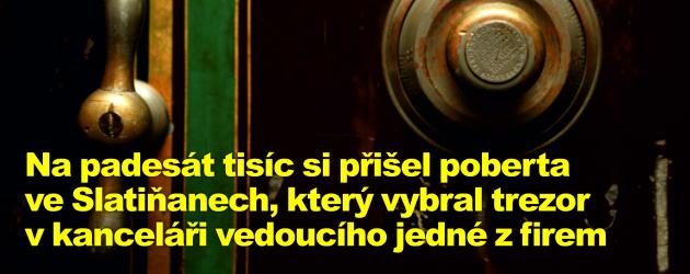 Na padesát tisíc si přišel poberta ve Slatiňanech, který vybral trezor v kanceláři vedoucího jedné z firem