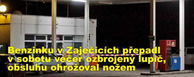 Benzinku v Zaječicích přepadl v sobotu večer ozbrojený lupič, obsluhu ohrožoval nožem