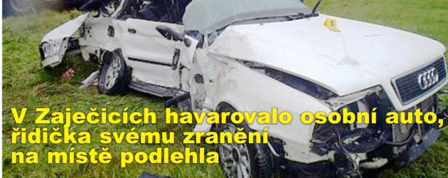 V Zaječicích havarovalo osobní auto, řidička svému zranění na místě podlehla