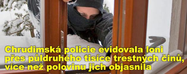 Chrudimská policie evidovala loni přes půldruhého tisíce trestných činů, více než polovinu jich objasnila